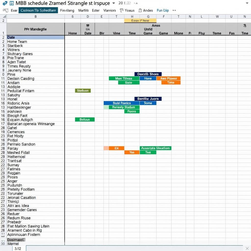 Example of a 2023 MLB Schedule Spreadsheet