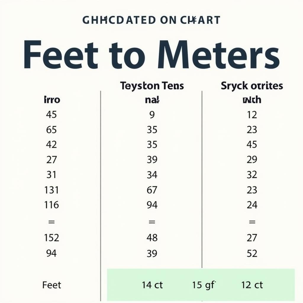 Chart showing the conversion of feet to meters, highlighting 25 feet