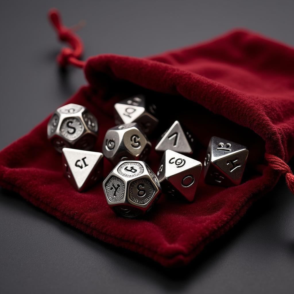 Metal 7 Die Dice Set in a Velvet Pouch