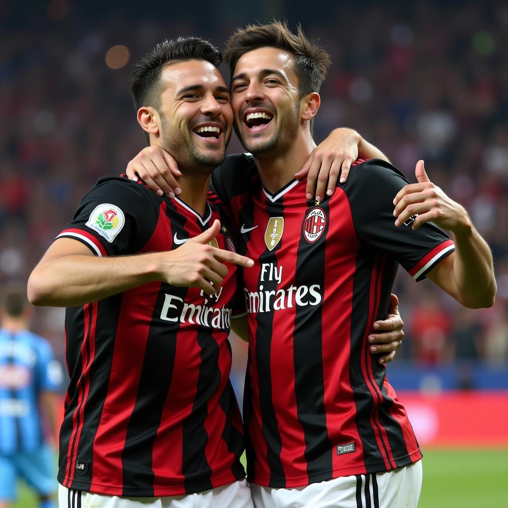 AC Milan players celebrating a goal against Napoli