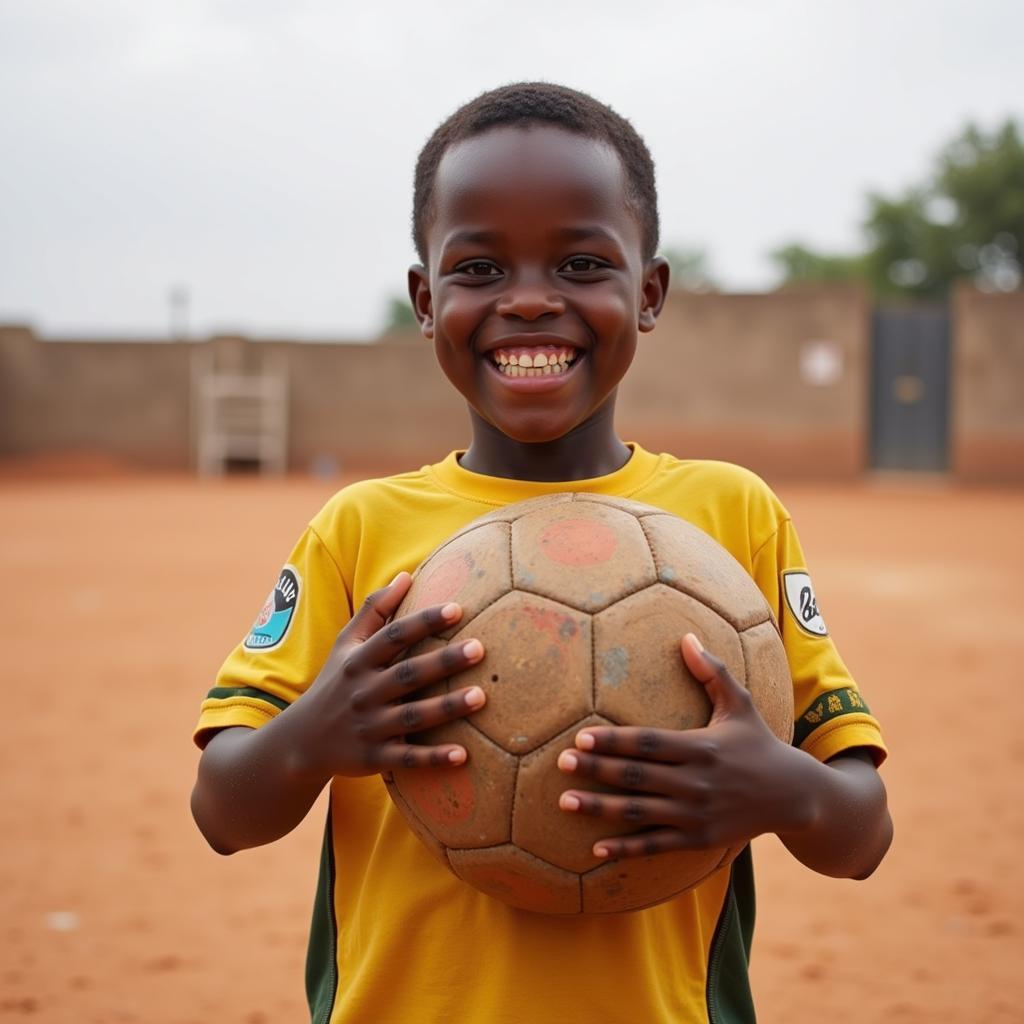 Afmin's childhood photo with a football