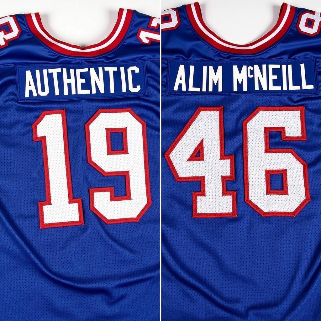 Comparison of authentic and replica Alim McNeill jerseys