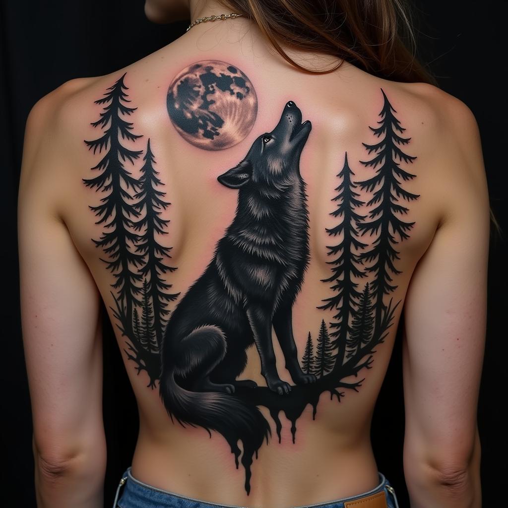 Animal and Nature Cover Up Tattoo Ideas: Wolf and Forest