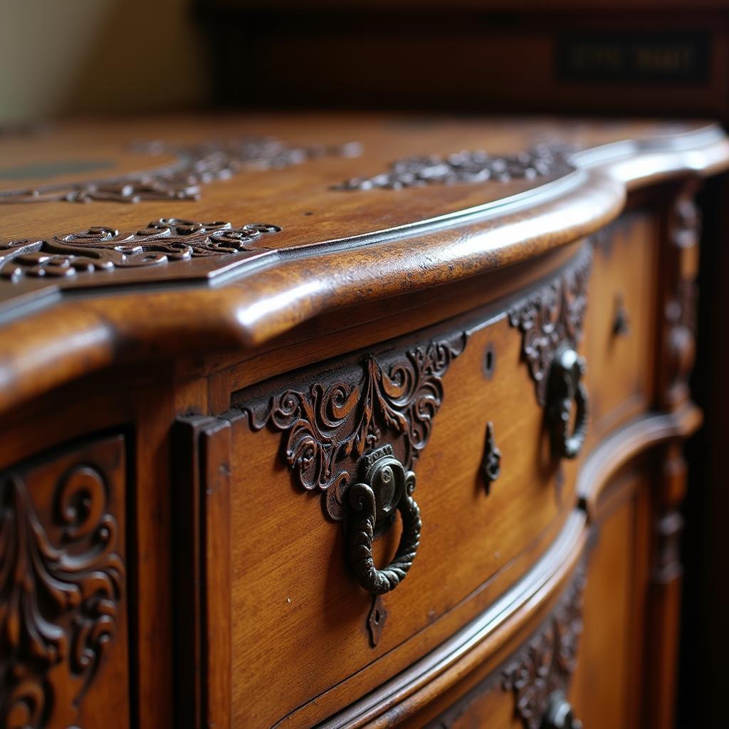 Antique Wooden Chest with Intricate Carvings