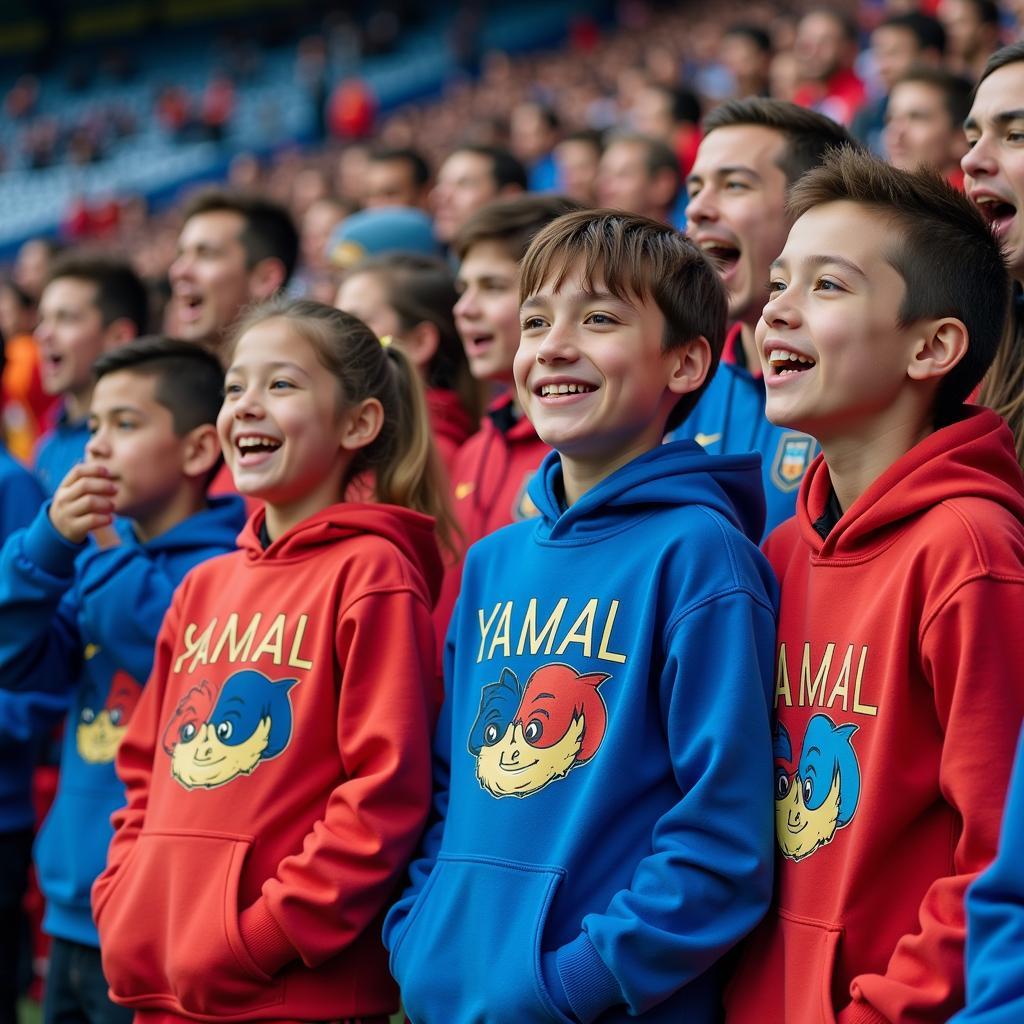 Yamal fans sporting the Apex Nessie Hoodie at a recent match.