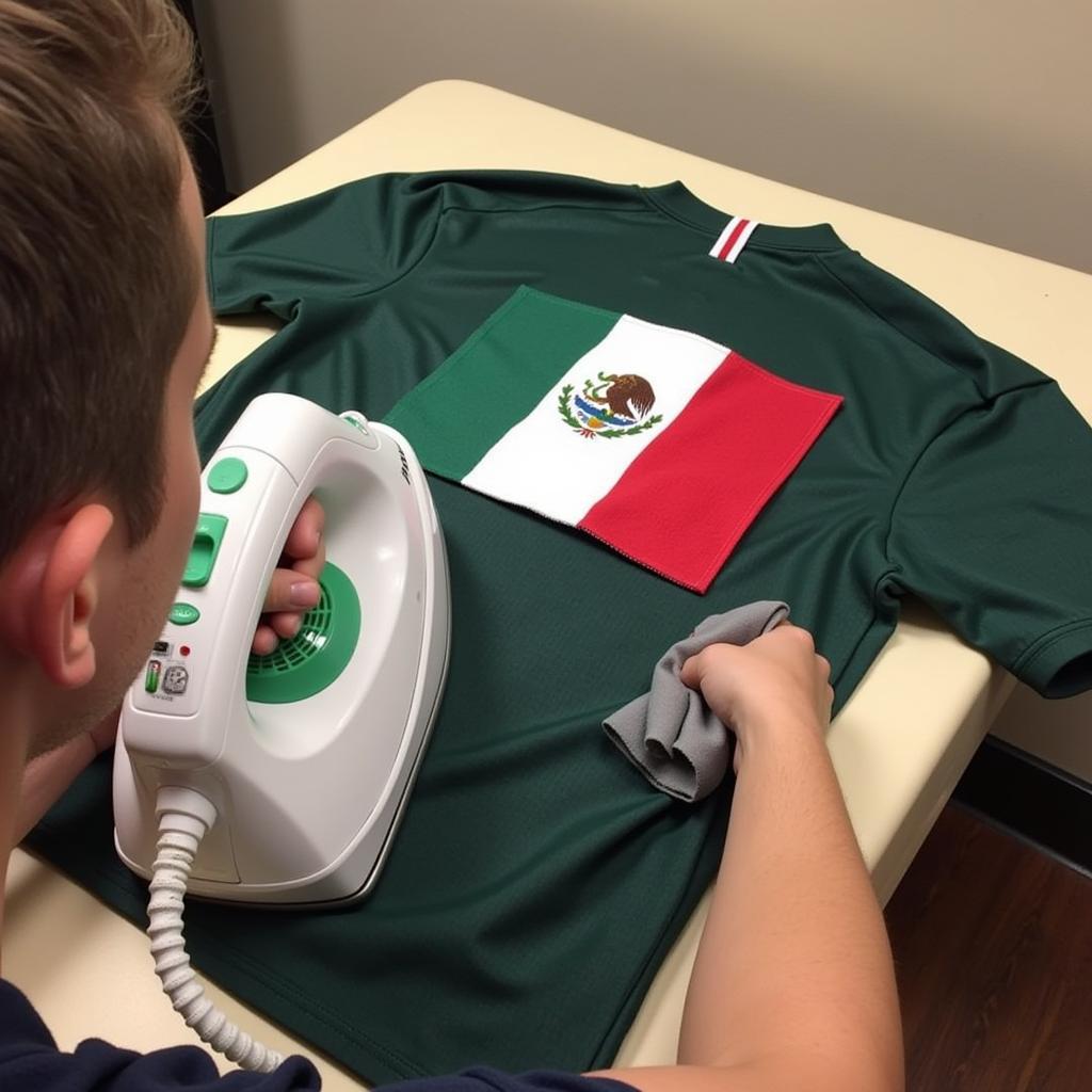 Applying a Mexico Iron On Patch to a Football Jersey