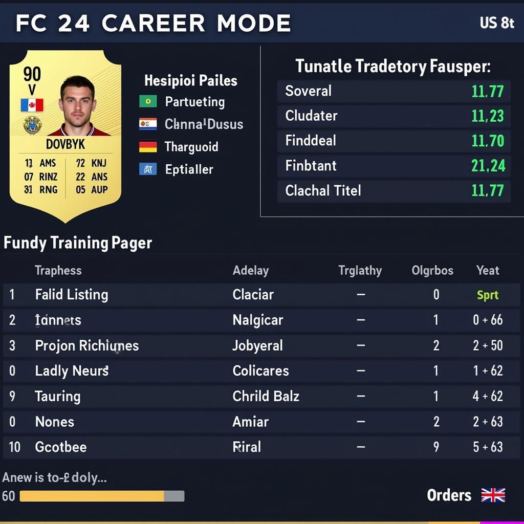 Artem Dovbyk’s stats in a simulated FC 24 Career Mode screen, highlighting his potential for growth and making him a valuable long-term investment.