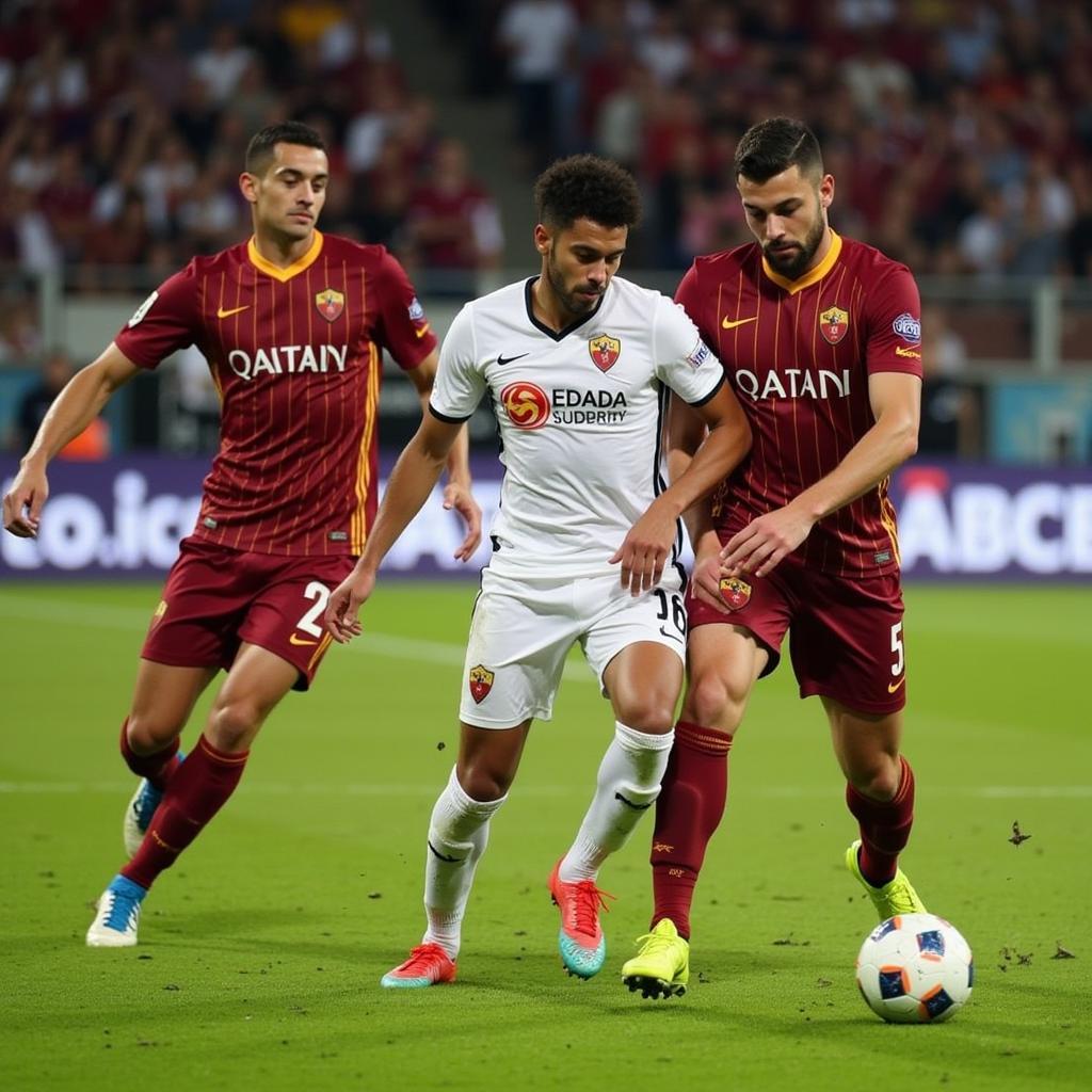 AS Roma defenders thwarting a US Cremonese attack