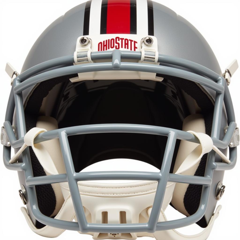 Inside view of an authentic Ohio State helmet showing the padding and manufacturer's markings.