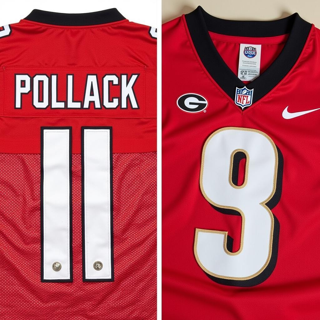 Comparison of authentic and replica David Pollack UGA jerseys.