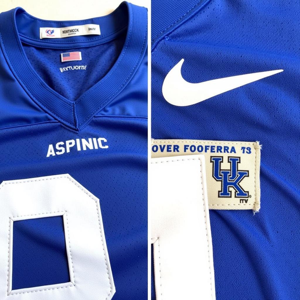 Comparison between authentic and replica Kentucky football jerseys, highlighting differences in material, stitching and overall quality.