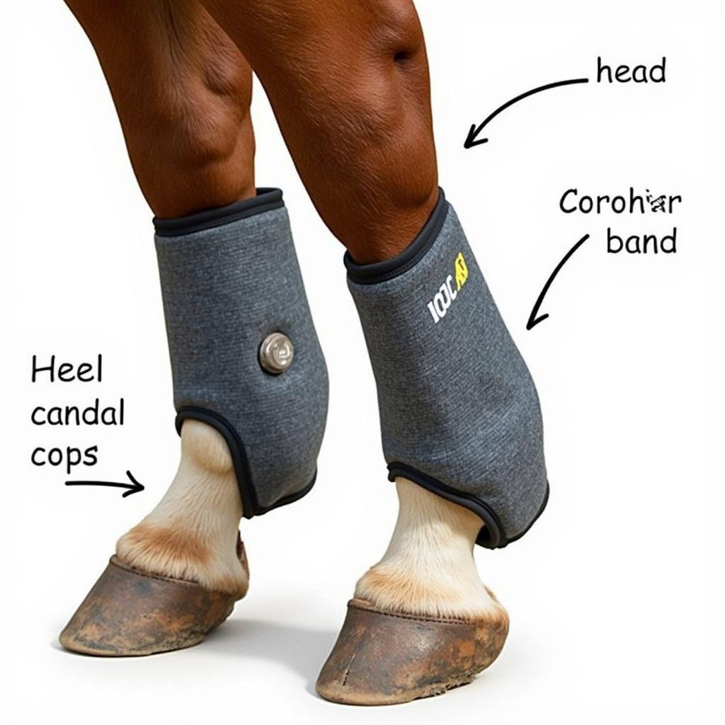 Bell boots protecting a horse's heel from overreaching