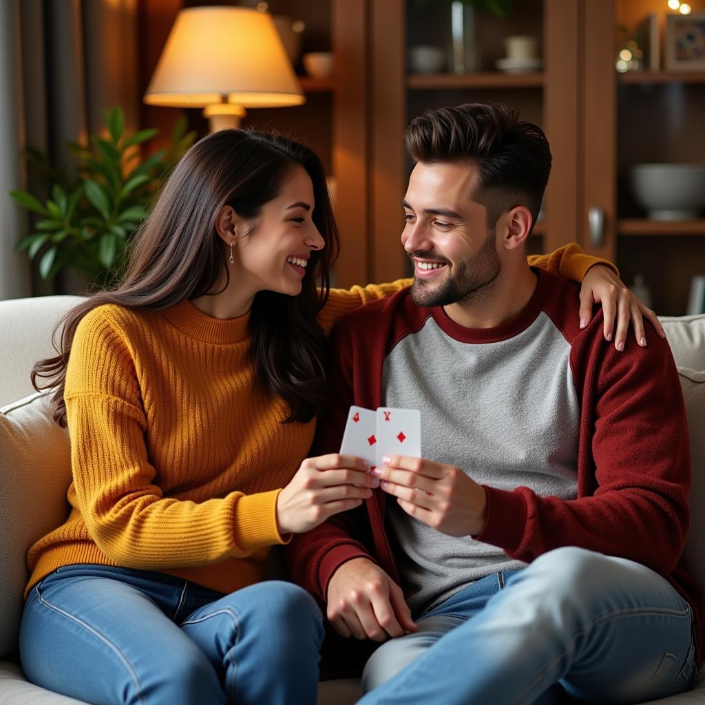 Couple bonding over a better together card game