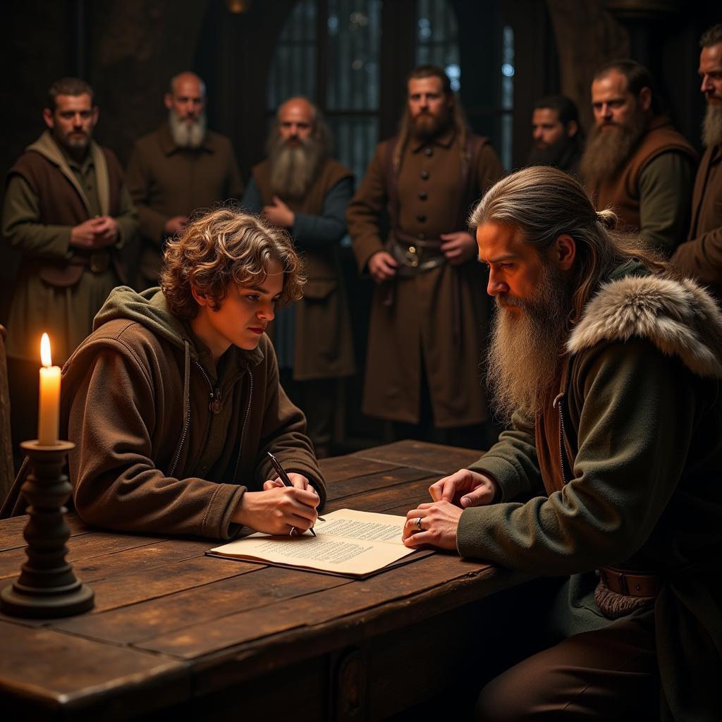 Bilbo Baggins Signing Contract with Thorin Oakenshield