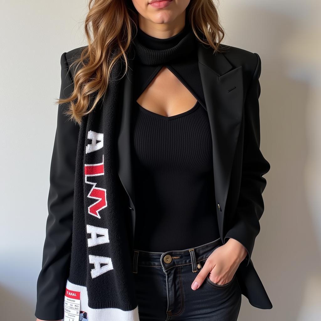 Black Cut Out Turtleneck Layered Outfit for a Yamal Fan