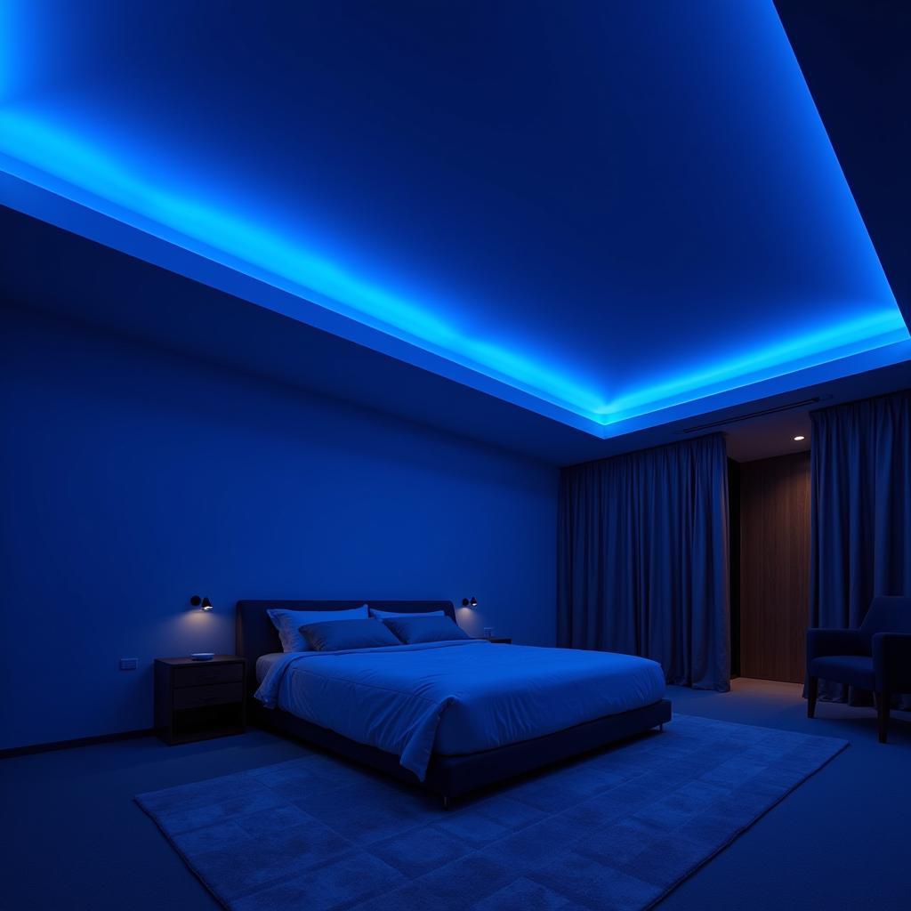 Blue Ceiling Lighting in a Modern Bedroom