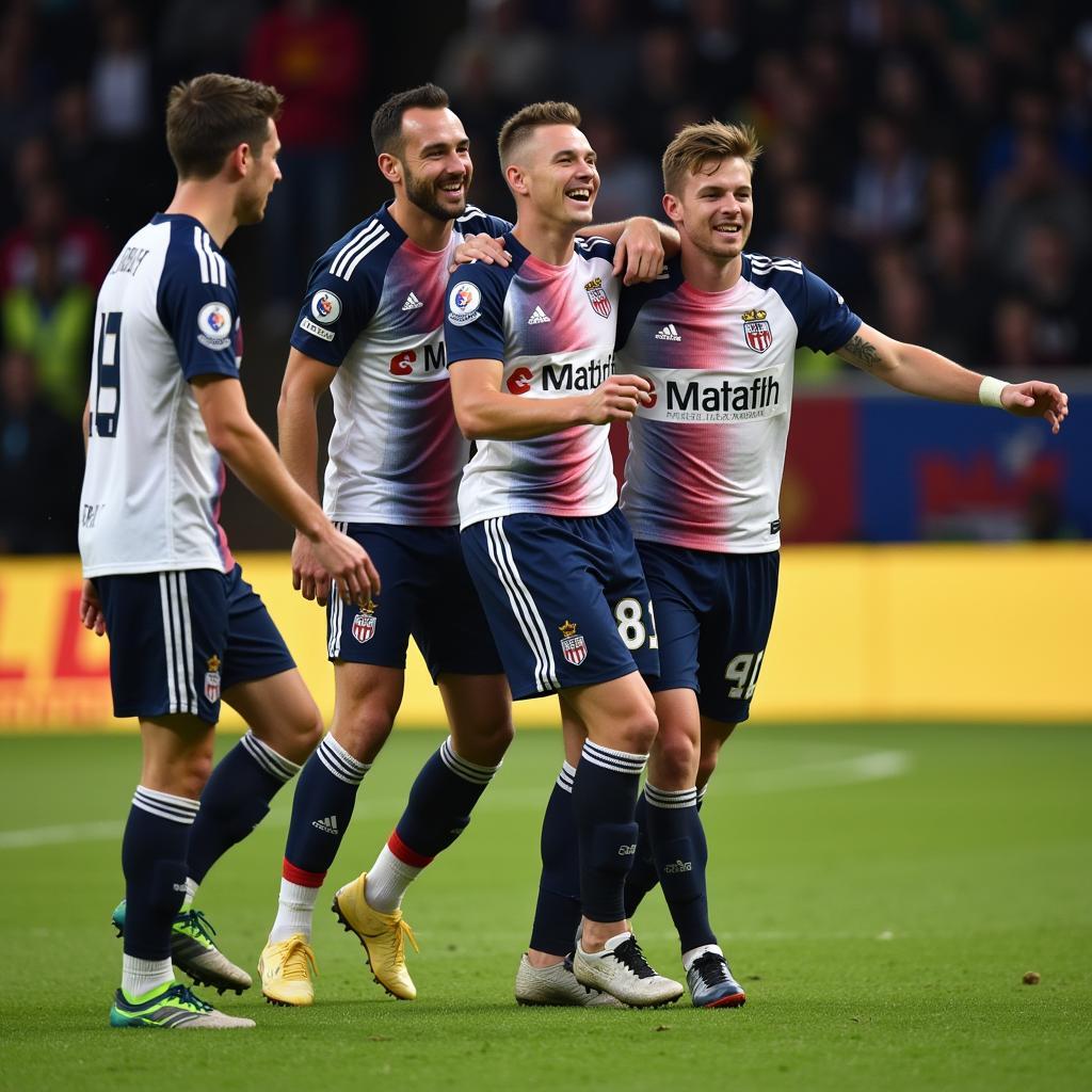 Bradley Madden celebrating a goal with his teammates