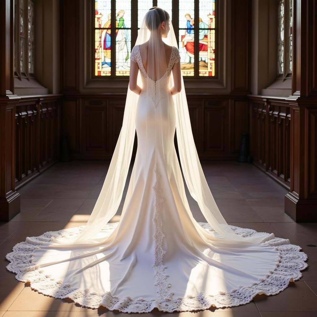 Bride Wearing an Extra Long Veil with Grace