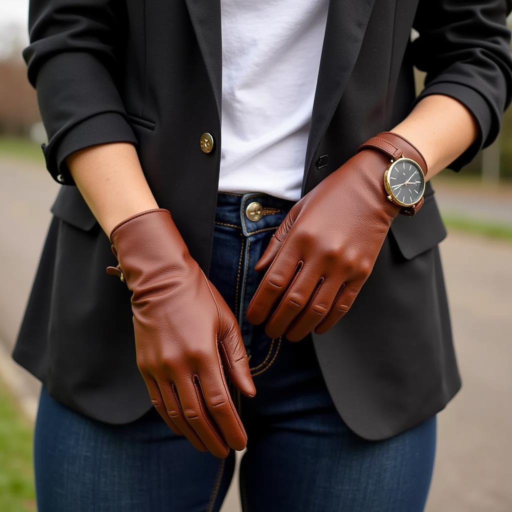 Brown Leather Driving Gloves with Modern Outfit