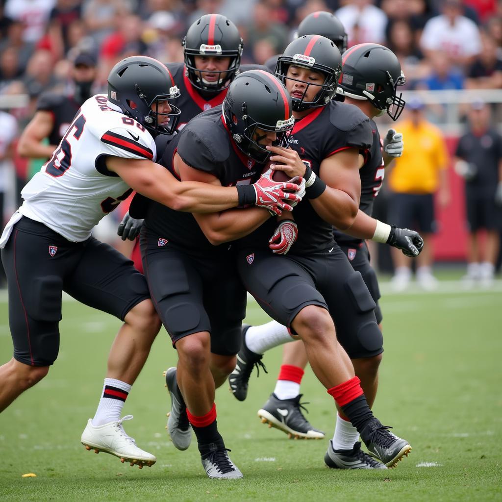 Action shot of a Can Am 6 man football game