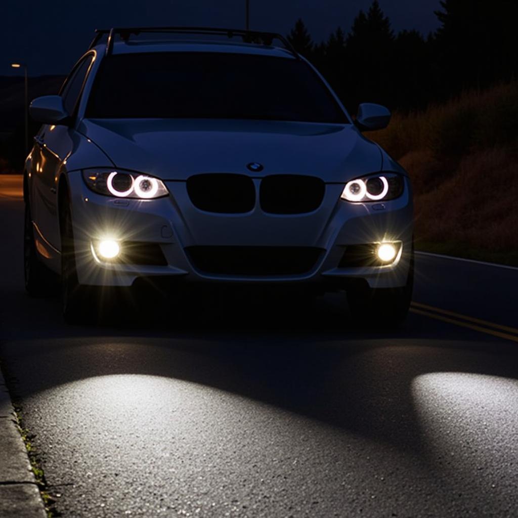 Car with Blackout Headlight Covers at Night