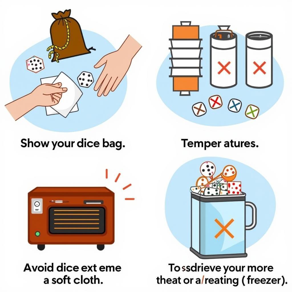 Proper storage and cleaning methods for dice sets.