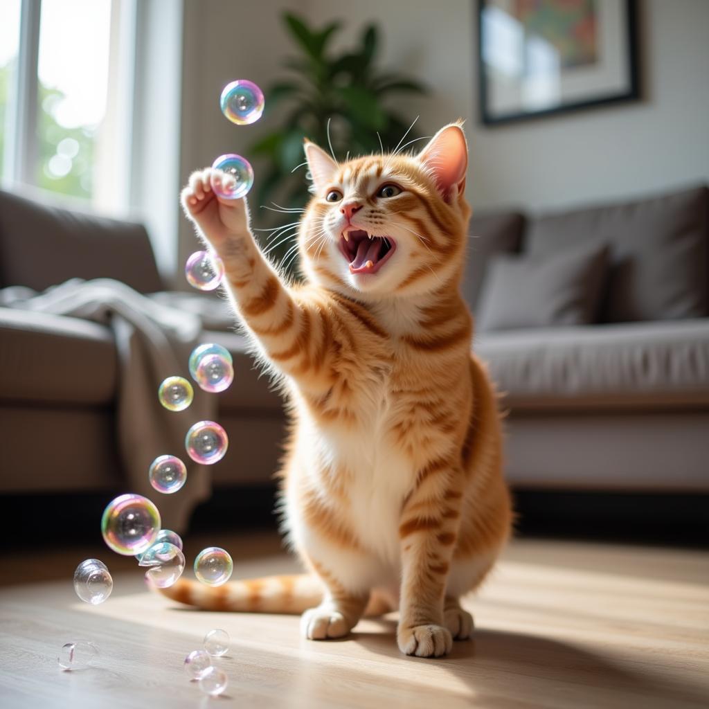 Cat Playing with Bubbles: Indoor Fun with Pet