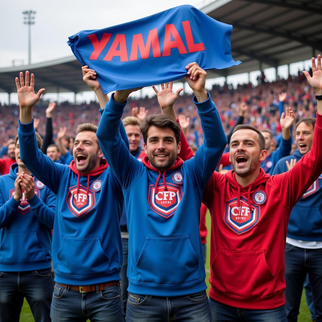 Yamal fans wearing CFP hoodies at a football match