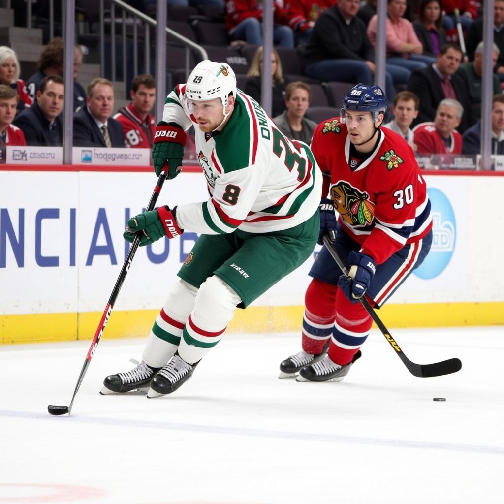 Charlie Coyle Using His Stick in Game Action