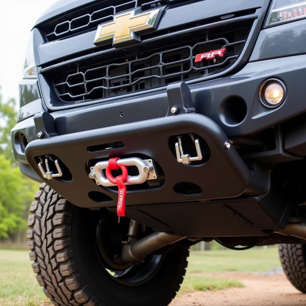 Close-up of a steel front bumper on a Chevy Colorado ZR2