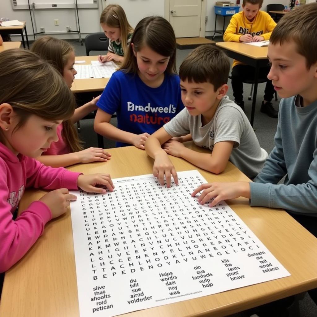 Children Solving a Community Helpers Word Search Together