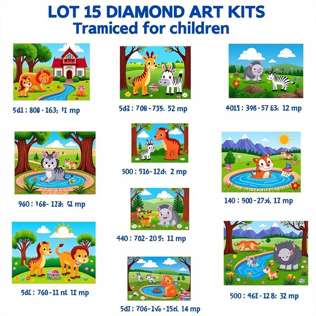 Various children's diamond art kits displayed on a table