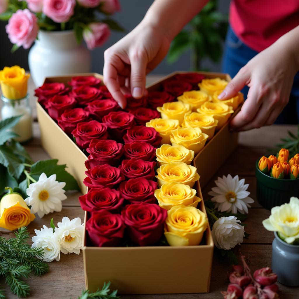 Selecting flowers for a Yamal-themed letter flower box