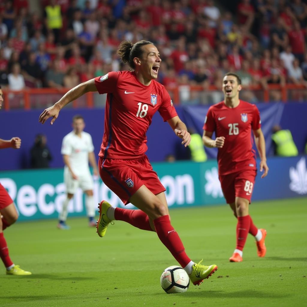 Christopher Phy celebrates a goal.