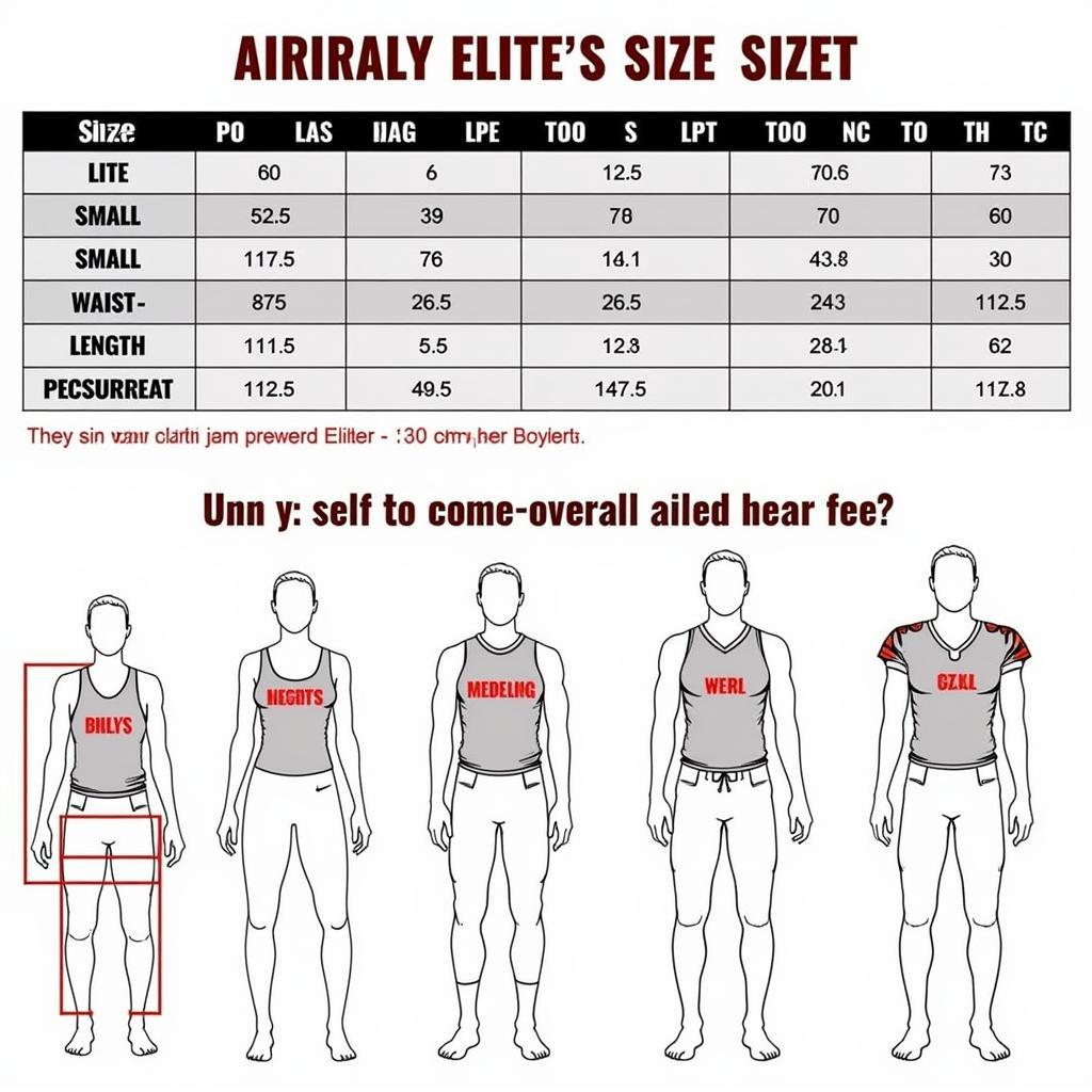 Size chart for Cincinnati Bengals elite jerseys, showing different sizes and measurements.