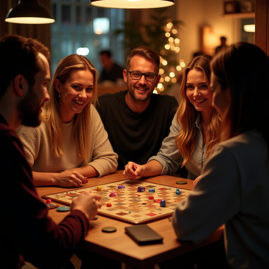 Friends playing board games together