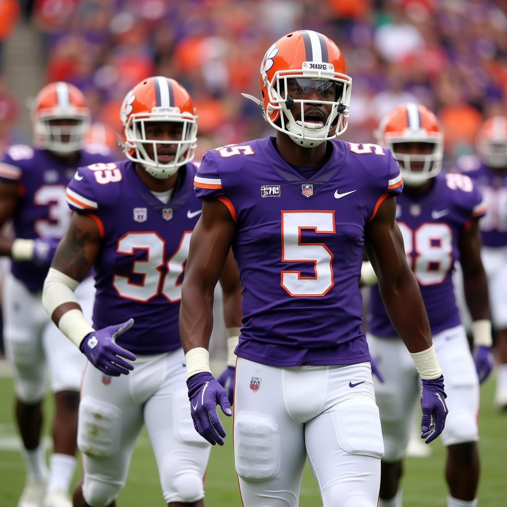 Clemson Football Players in Purple Uniforms