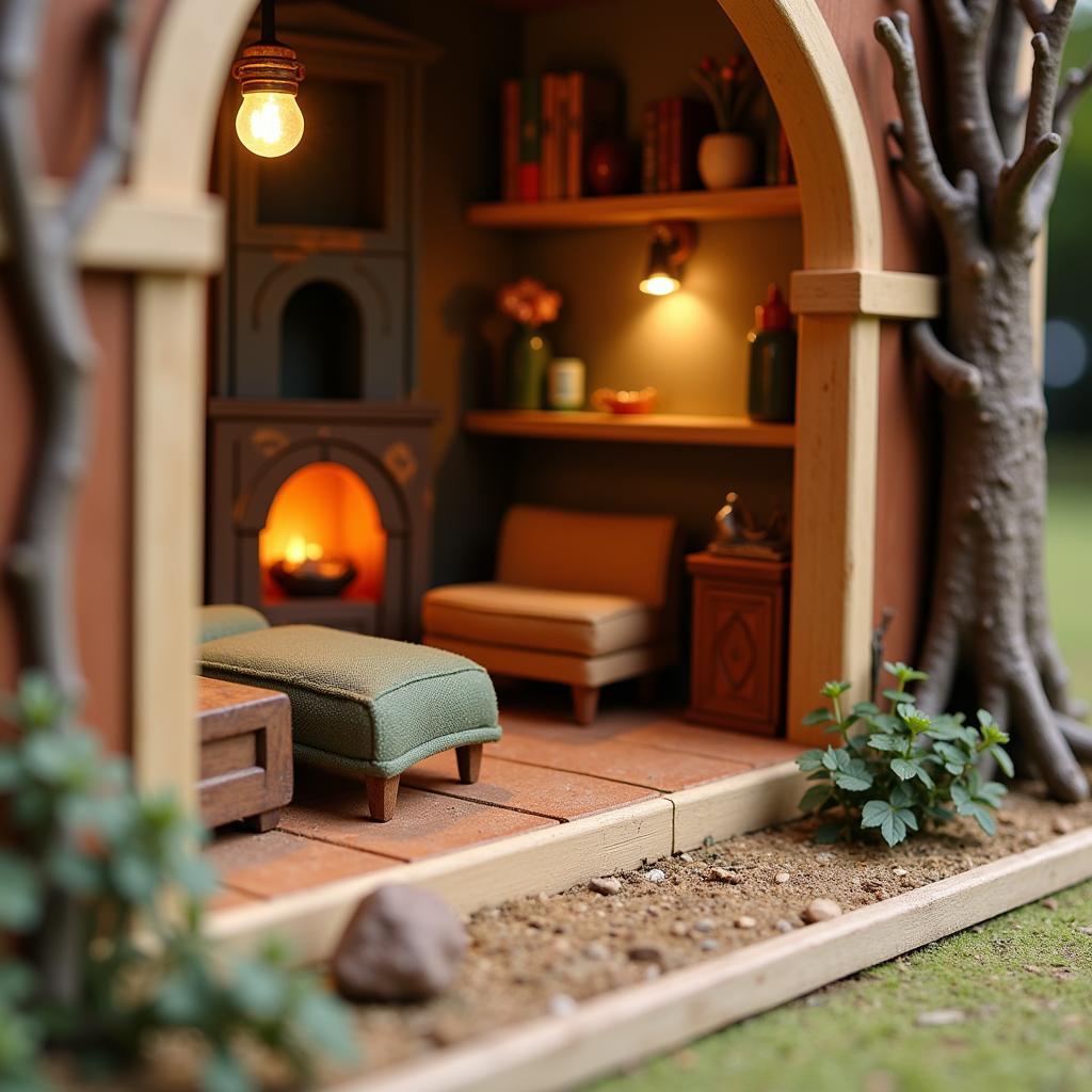 Close-up view of a completed and detailed book nook model