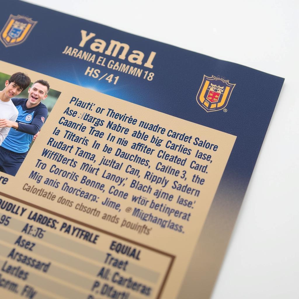 Close-up of a custom FC card highlighting Yamal's achievements