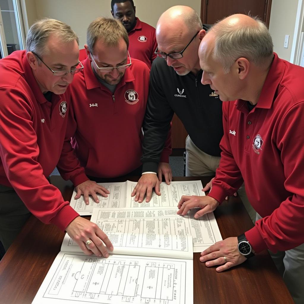 College Football Coaches Discussing Playbook