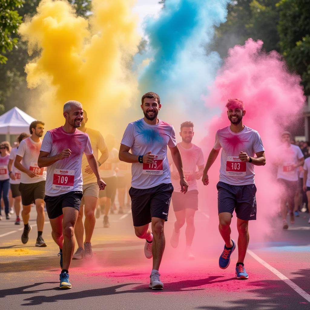 Color Run Participants Throwing Colored Powder in the Air