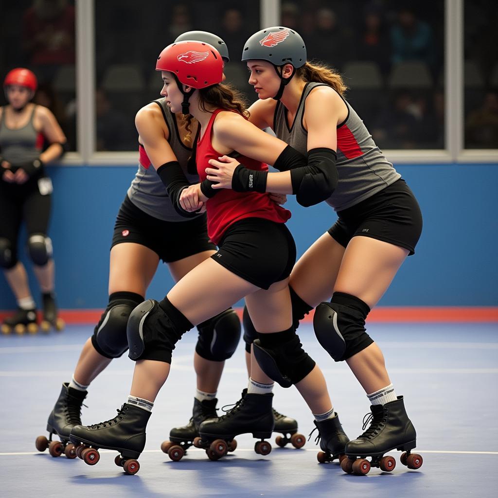 Roller derby action shot showcasing intense gameplay