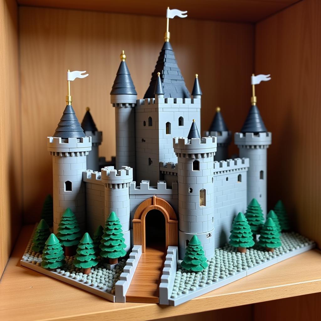 Completed Castle Model Kit Displayed on Shelf