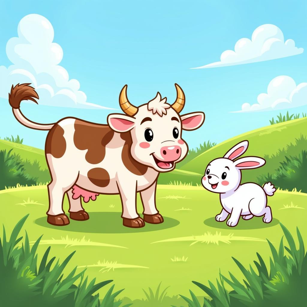 Cow and Rabbit on a Farm