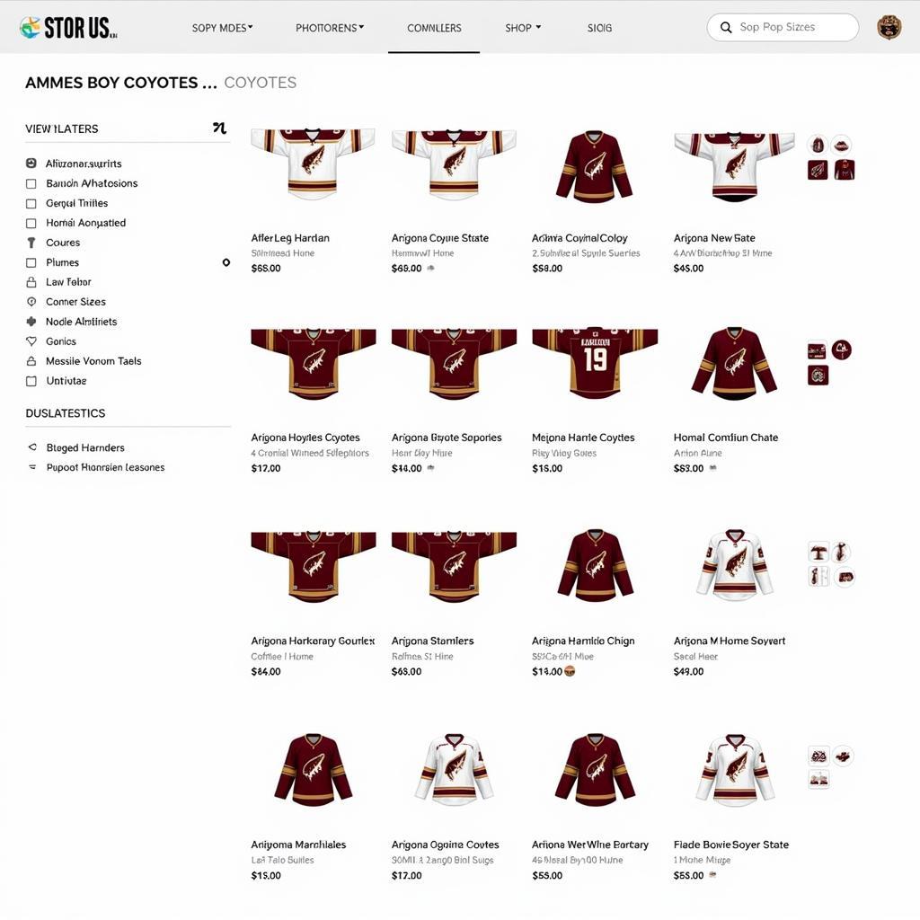 Various Coyotes jerseys displayed on an online retailer's website, showcasing different styles and options available for purchase.