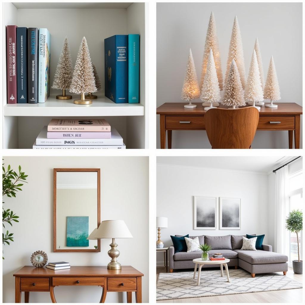 Small crystal trees incorporated into everyday home decor, showcasing their versatility beyond the holiday season.