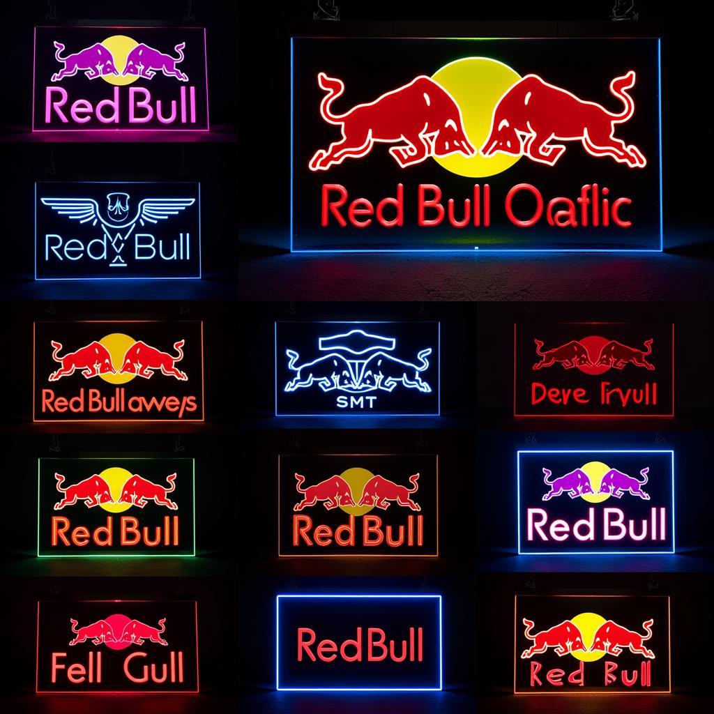 Custom Red Bull neon sign designs showcasing various styles