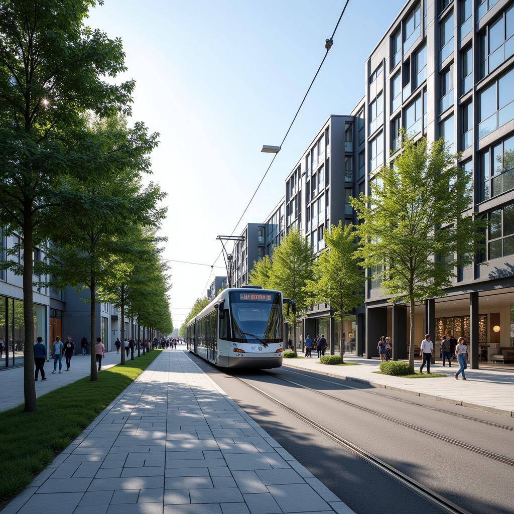 Modern Czech Street with Tram and Contemporary Architecture