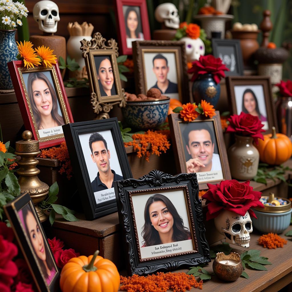 Personalized Day of the Dead ofrenda with picture frames