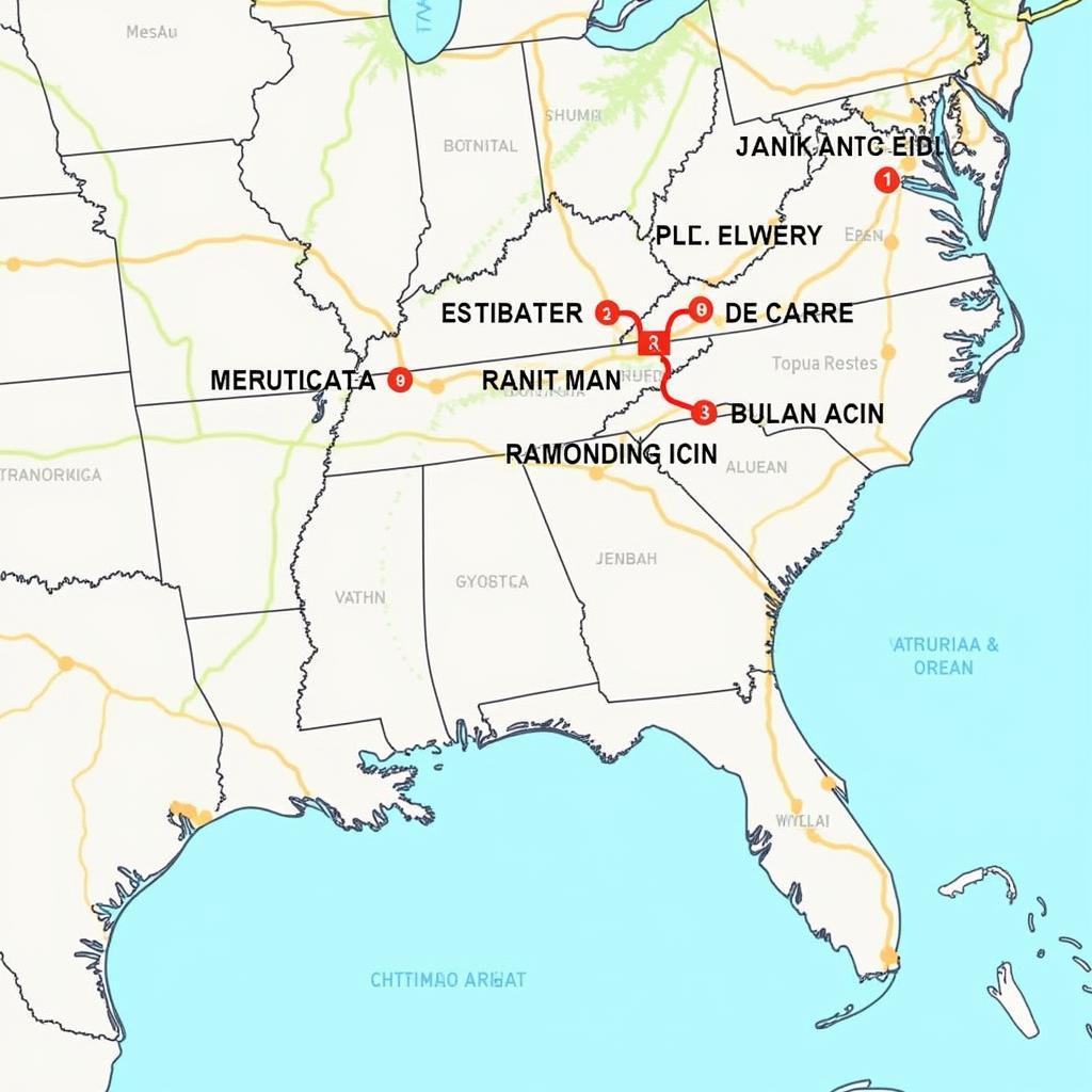 Deep South Cheer Tour Route Map